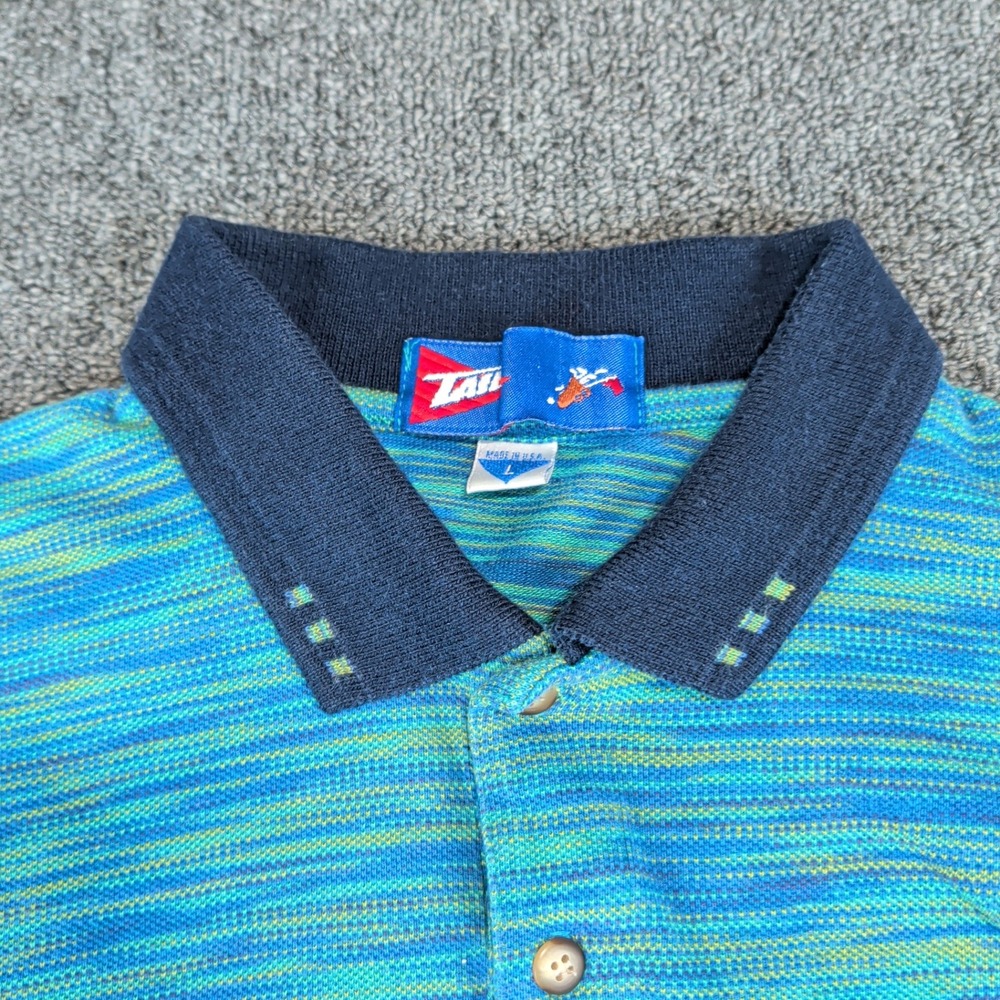 Tail Vintage 90s Golf Polo Shirt Mens Large Blue Green Space Dye Knit USA Made - Picture 4 of 9